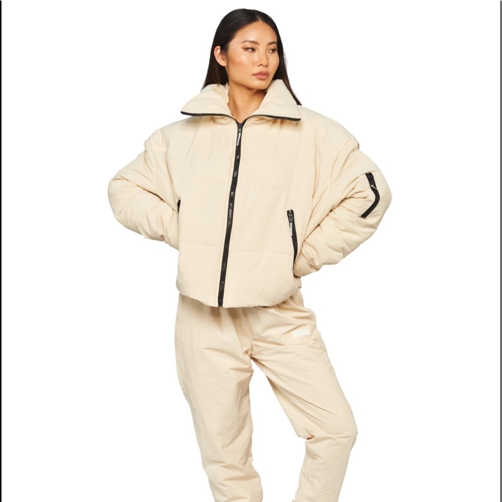 My Mum Made It Beige & Black Puffer Jacket